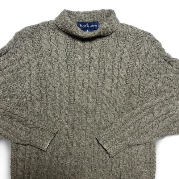 Polo Ralph Lauren 80s Vintage 100% Wool Hand Cable Knit Turtleneck Sweater Large - Picture 3 of 6